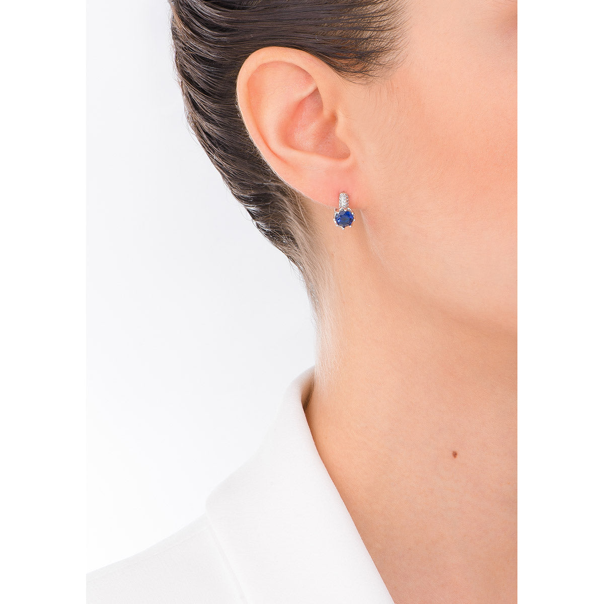 Aretes Huggies Platino Cristal Azul